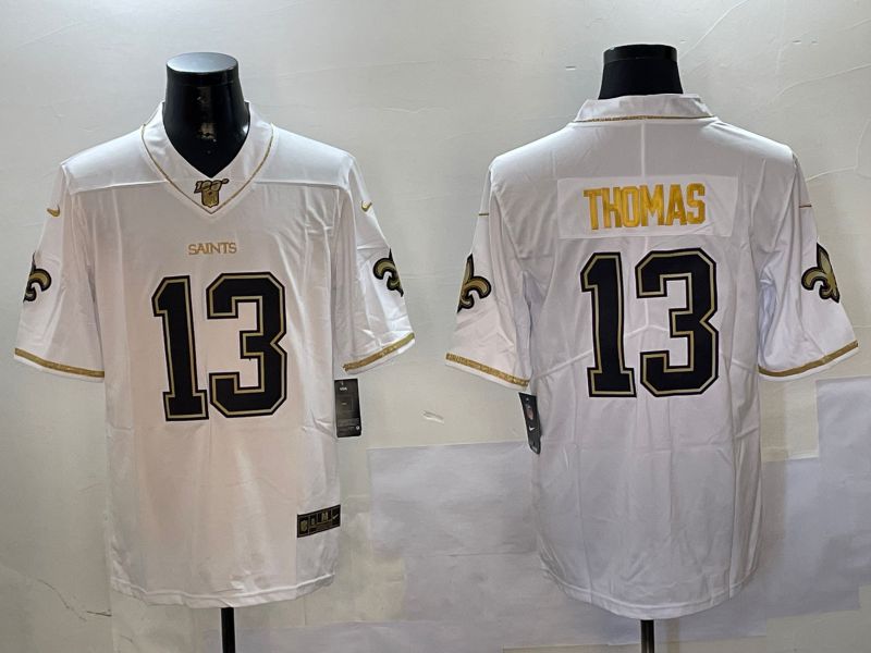 Men New Orleans Saints #13 Thomas White Gold Throwback 2024 Nike Limited NFL Jersey style 1